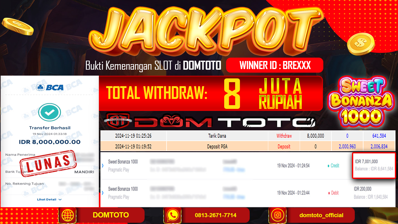 JACKPOT SLOT  SWEET BONANZA 1000  19 NOVEMBER 2024
